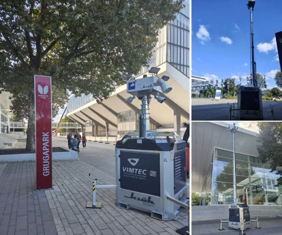 eine Collage aus drei Bildern eines Klüh Security Towers am Grugapark
