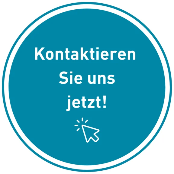 Ein blauer Button mit der Aufschrift:"Kontaktieren Sie uns jetzt" und einem Mauszeiger.