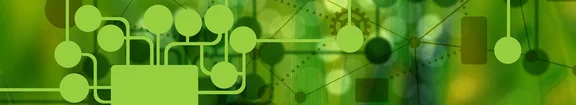 Ein Bannerbild mit verschiedenen Symbolen wie Kreisen, Quadraten, Linien und Zahnrädern. Das gesamte Bild ist verschiedenen grün tönen