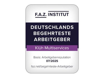 F.A.Z. Institut Siegel für Deutschlands begehrteste Arbeitgeber, ausgestellt an Klüh Multiservices 07/2025