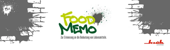 Banner vom Klüh Catering zur "FoodMemo" mit untertitel "Zur Erinnerung an die Bedeutung von Lebensmitteln."