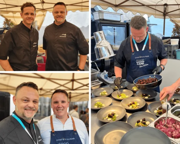 Collage aus drei Bildern, mit Klüh Catering und Chefs Culinar