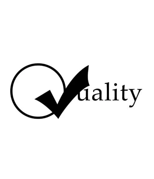 eine Illustration des Wortes "Quality", indem der Querstrich im Buchstaben "Q" ersetzt ist durch ein Haken Symbol 