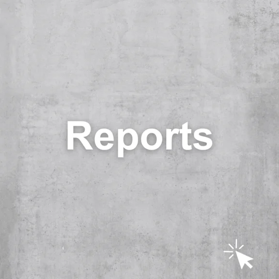 Der Schriftzug "Reports" in weißer farbe auf grauen Hintergrund in Stein Optik und ein Mauszeiger Icon zum anklicken