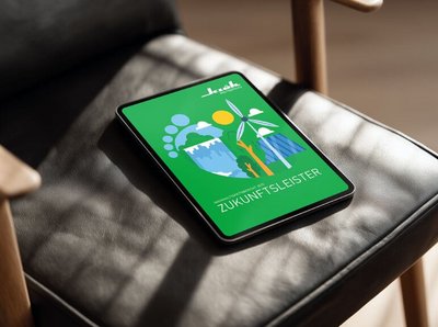 [Translate to Englisch:] Tablet mit dem Titel des Klüh-Nachhaltigkeitsberichts 2025