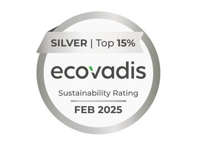 Siegel von ecovadis mit Silber / Top 15% für Nachhaltigkeit Februar 2025