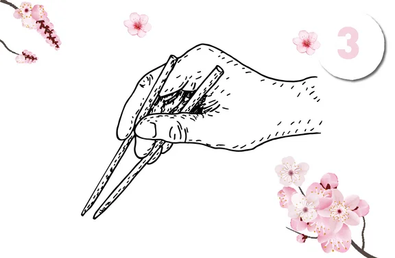 visuelle Anleitung wie man mit Essstäbchen isst Schritt 3.