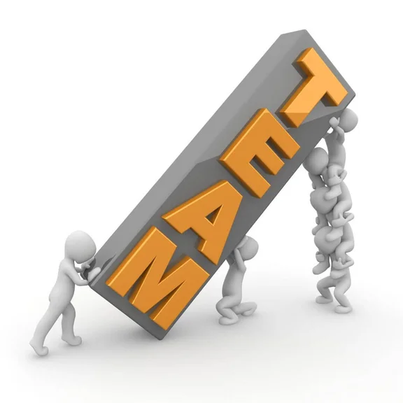 mehrere Strichmännchen halten eine Statue mit buchstaben "TEAM" 