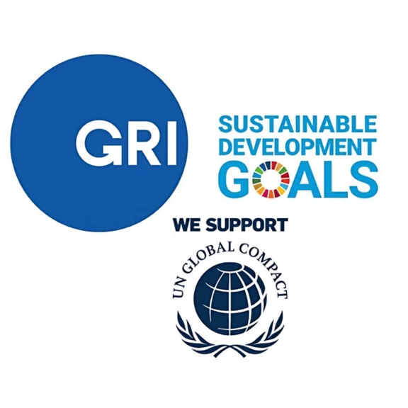 Logos von GRI, UN Global Compact und Sustainable Development Goals
