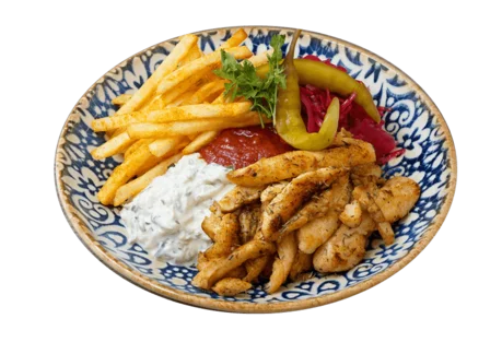 Happy Food Aktionsgericht: Hähnchen-Gyros mit Pommes frites