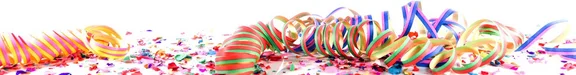 Banner mit Konfetti und Luftschlangen auf einer weißen oberfläche