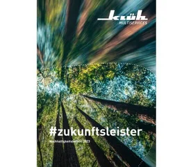 Ein Bild von der Titelseite des Klüh Multiservices Nachhaltigkeitsberichtes 2023 mit dem Titel: #zukunftsleister