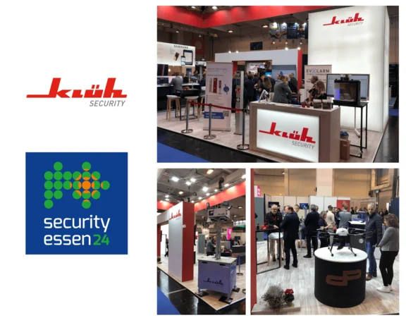 Collage aus drei Bildern der Klüh Security auf der security Messe in essen 2024