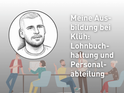 Bild zum Blogbeitrag von Luis mit Skizzen Porträt und dem Titel: Meine Ausbildung bei Klüh: Lohnbuchhaltung und Personalabteilung