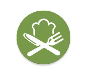 ein grünes rundes Logo mit einem Kochmütze und Besteck Icon 