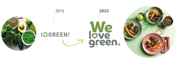 Ein Bild das zeigt wie aus 2016 I (Herz Icon) Green! bis zu 2023 We Love Green wird