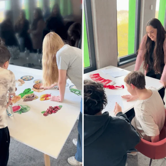 Collage von Azubis und Schülerinnen und Schülern in Aktion