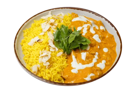 Happy Food Aktionsgericht: Butter Chicken mit Kurkumareis