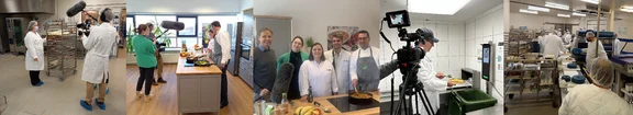 ein Banner bestehend aus fünf Bildern, die zeigen wie ein Kamera Team Klüh Catering begleitet