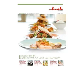 Ein Bild von einer Klüh Catering Zeitschrift mit dem Titel: Ausgezeichnet: Unser Rezept für mehr Nachhaltigkeit