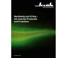 Ein Bild von dem Titelblatt zum Nachhaltigkeitsbericht 2022 von Klüh Multiservices mit dem Titel " Nachhaltig zum Erfolg mit smarten Prozessen und Produkten"