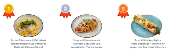 Drei Tellergerichte neben einandern