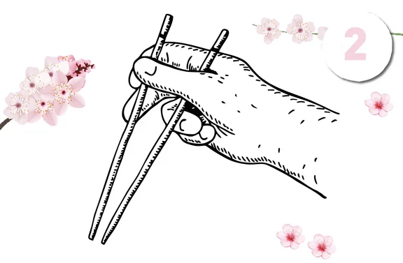 visuelle Anleitung wie man mit Essstäbchen isst Schritt 2.