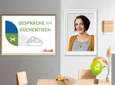 Ein Teaserbild zum Klüh Podcast "Gespräche am Küchentisch" mit dem Gast Sarah Schocke