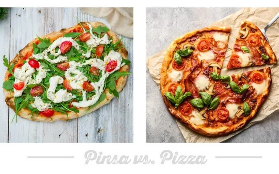 Bild von einer Pinsa & Pizza mit dem Titel: "Pinsa vs. Pizza"