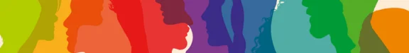 Ein Bannerbild mit aneinander gereihten bunten umrissen von Menschen 
